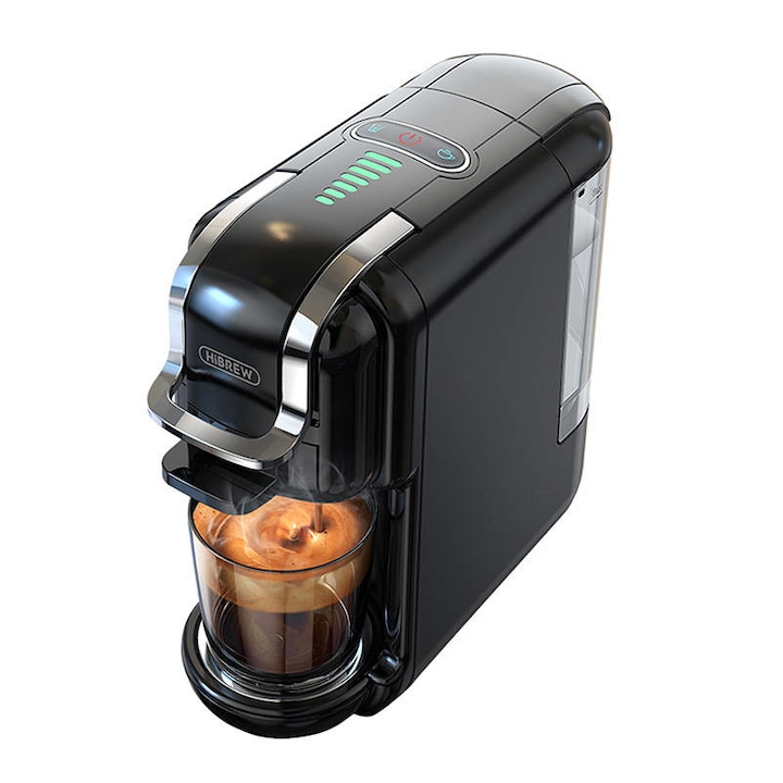 Espressor universal 5in1 HiBREW H2B, 19 bar, 1450W, 600ml, Thermoblock, Compatibil cu capsule Nespresso, Dolce Gusto, KCup, plicurile ESE si cafea macinata, Negru