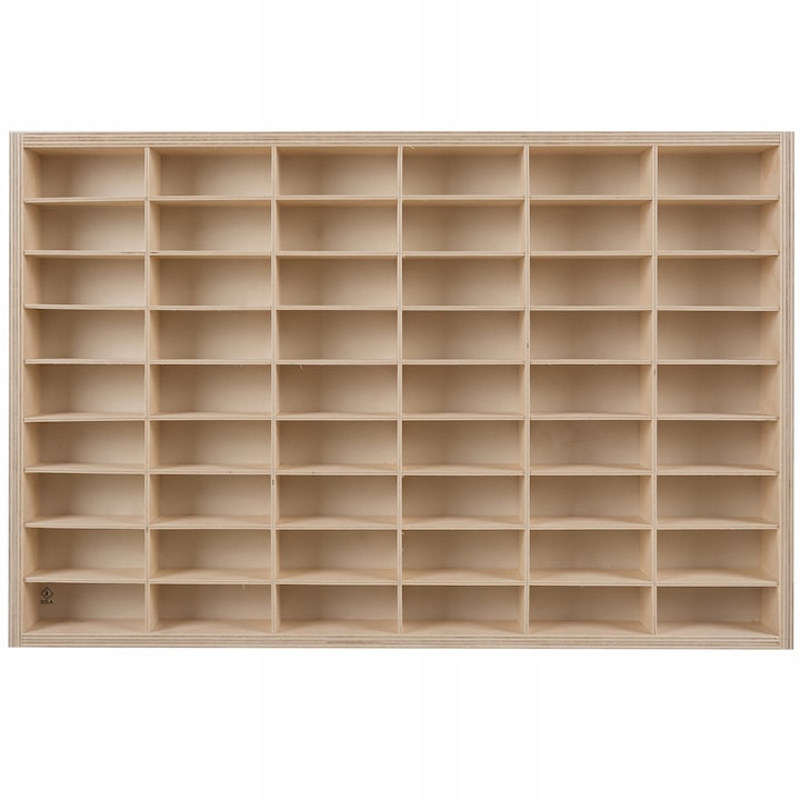 Raft organizator din lemn Montessori, Zola®, pentru colectionarii de masini, 54 compartimente, 60 x 40 x 5.3 cm