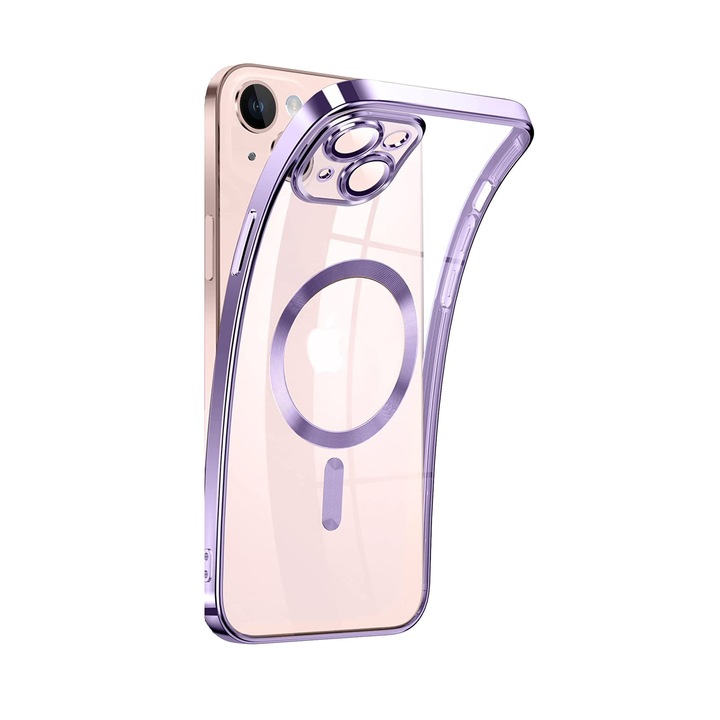 MagSafe védőtok kompatibilis iPhone 13, PlanetPhone® telefonnal, átlátszó lila szélekkel, vékony