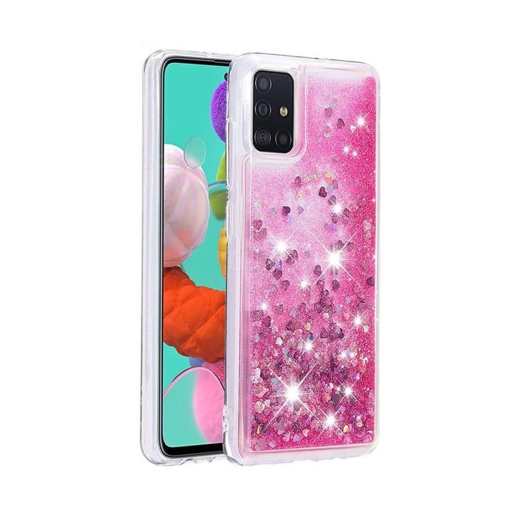Samsung Galaxy A71 telefonnal kompatibilis tok, csillámos folyadék, divat, kameravédelem, prémium minőség, rózsaszín, ISAG