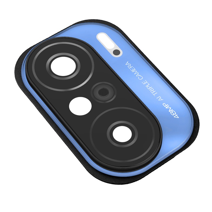 Стъкло за задна камера, съвместимо с Xiaomi Poco F3, с рамка, синьо