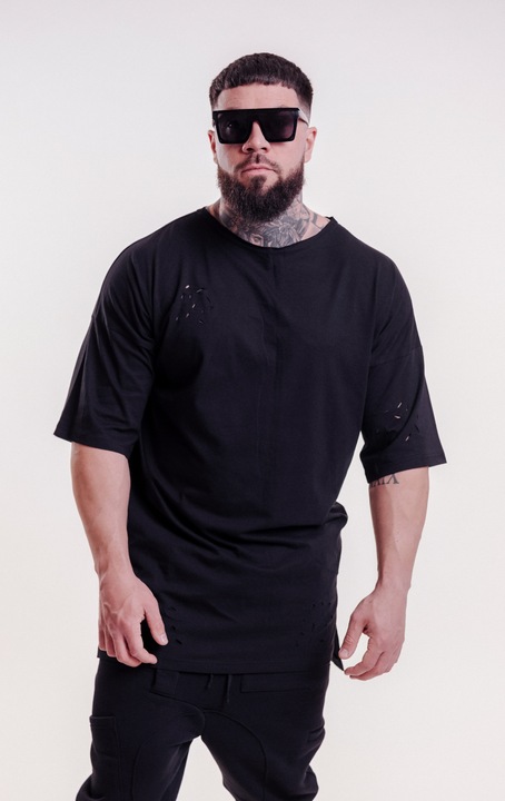 Tricou Barbati The Real Clothes, Drilled, Oversized, Bumbac, Negru