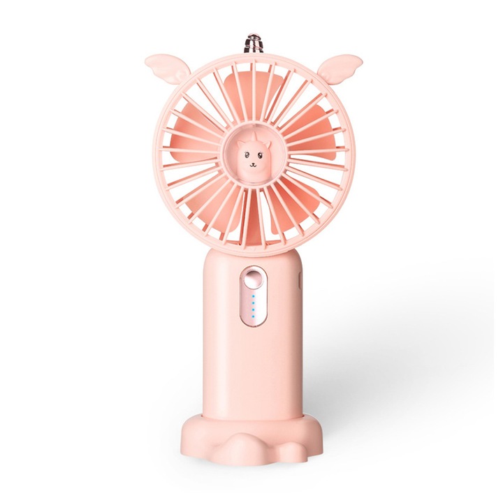 Ventilator portabil, viteze ajustabile, silentios, incarcare USB, roz