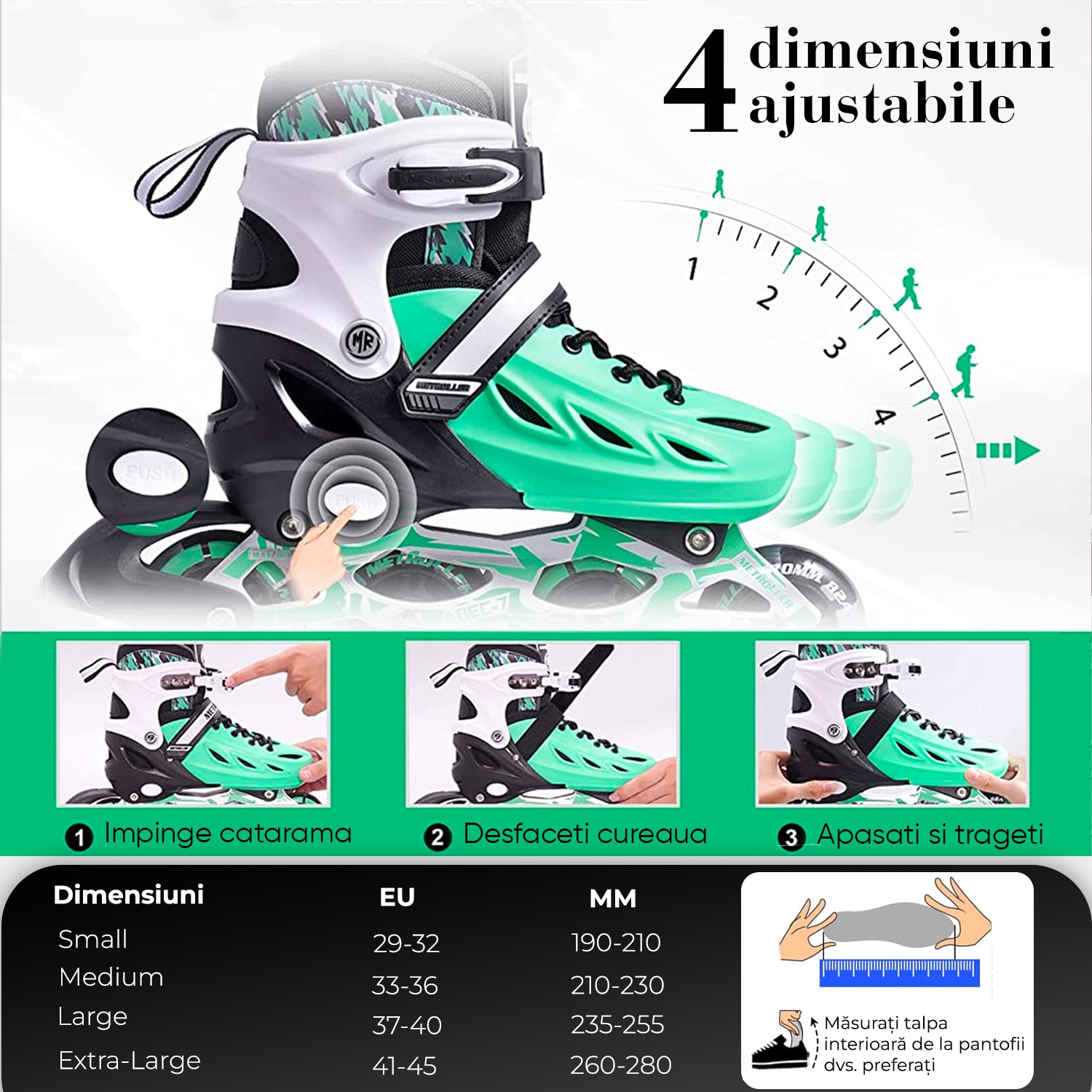 Role reglabile pentru copii si adulti, roti luminoase din silicon, 4 ...