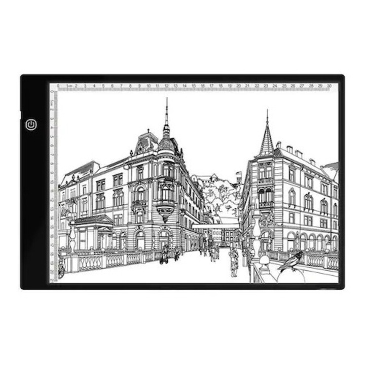 Tableta Grafica cu Panou LED pentru Transcriere Desene, Schite, Proiecte, Tatuaje si Radiografii, Alimentare Micro USB, 3 Moduri de Iluminare, PVC Alb, ORIGINAL DEALS®