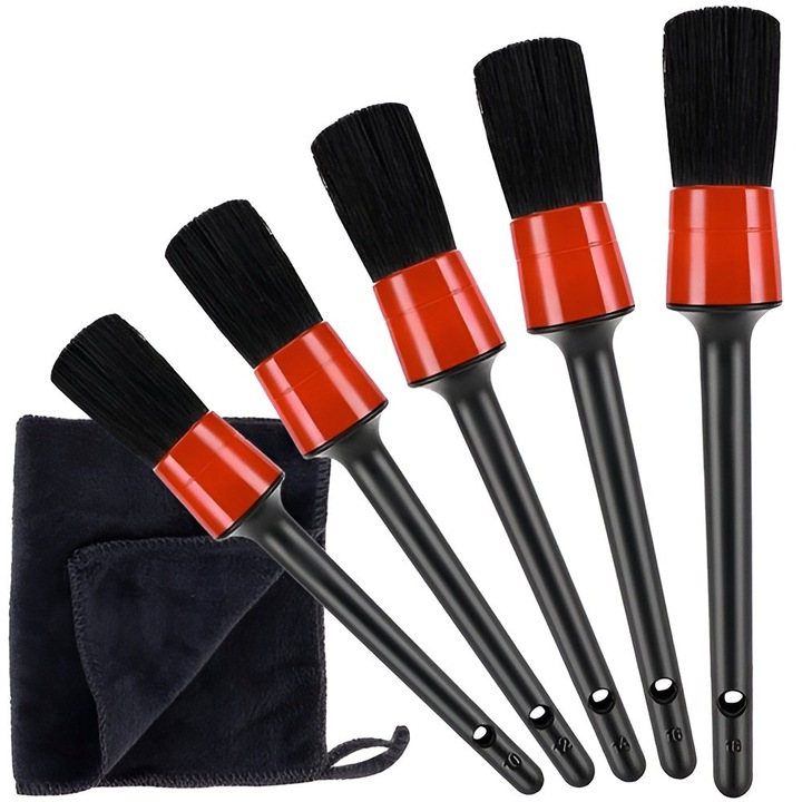 Set de curatare pentru interiorul masinii, Zola®,5 pensule si o carpa, dimeniuni diferite