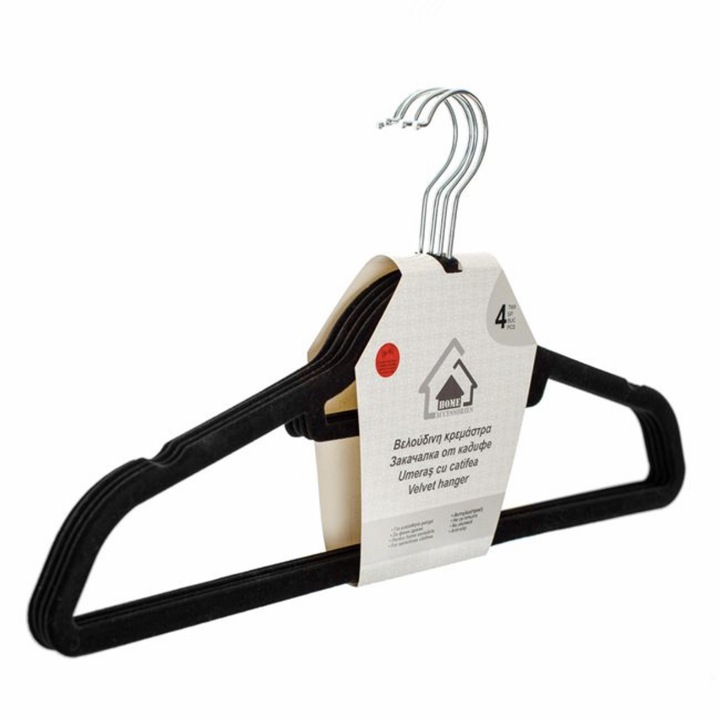 Set 4 umerase, acoperite cu catifea, carlig rotativ 360°, antiderapant, negru