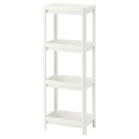 Etajera depozitare baie, bucatarie cu 4 rafturi din plastic, alb, inaltimea de 100,6 cm