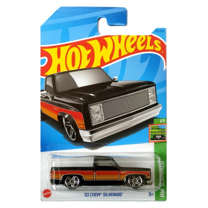 Masinuta Metalica Hot Wheels '83 Chevy Silverado, Negru, 1:64
