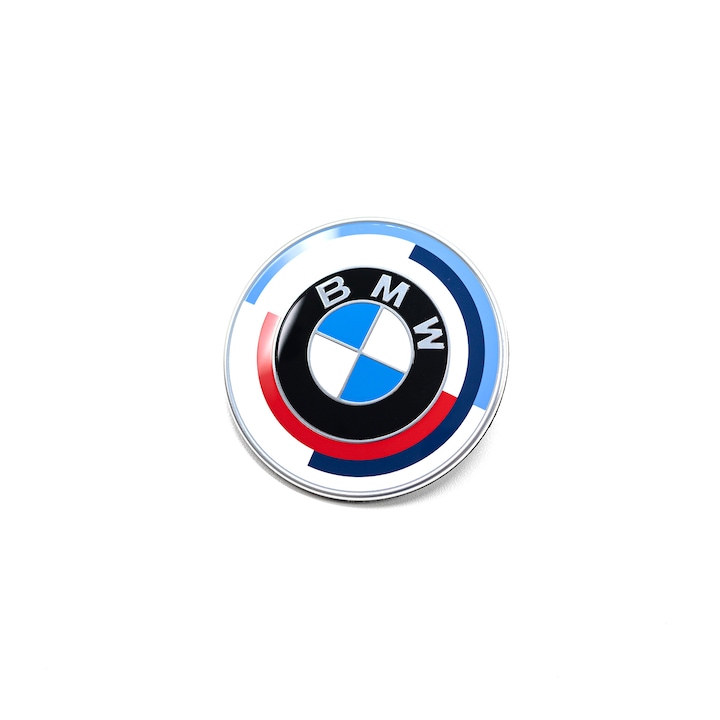 Emblema Sigla Aniversara pentru Volan Compatibila Volan BMW dimensiune standard 45mm, Editie 50 de ani, Anniversary Motorsport