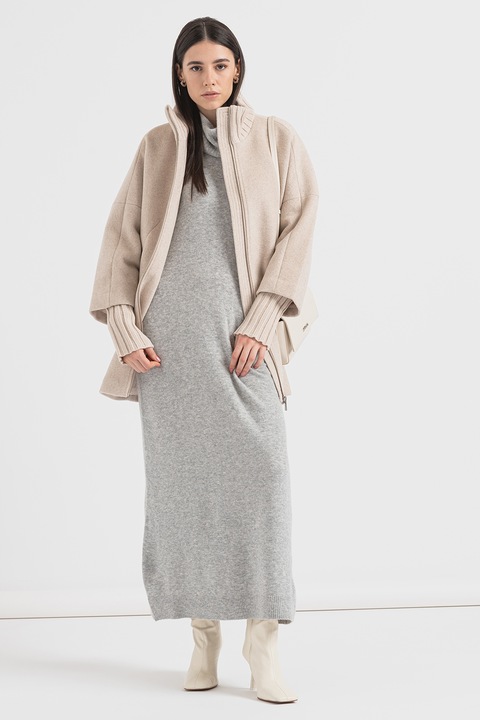 Esprit, Палто с вълна и плетени детайли, Бежов