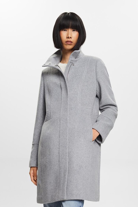 Esprit, Палто с вълна с висока яка, Светло сив