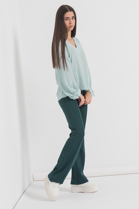 Esprit, Bluza cu decolteu in V si model uni, Verde menta, XS