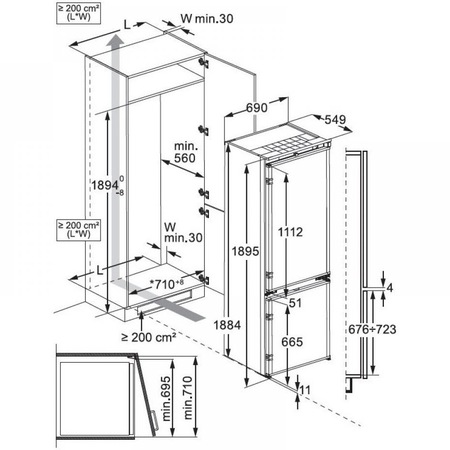Combina frigorifica incorporabila AEG NSC7P751DS, 376 l, No Frost, WiFi, Ventilator interior, Usi reversibile, Control electronic, Clasa D, H 189 cm