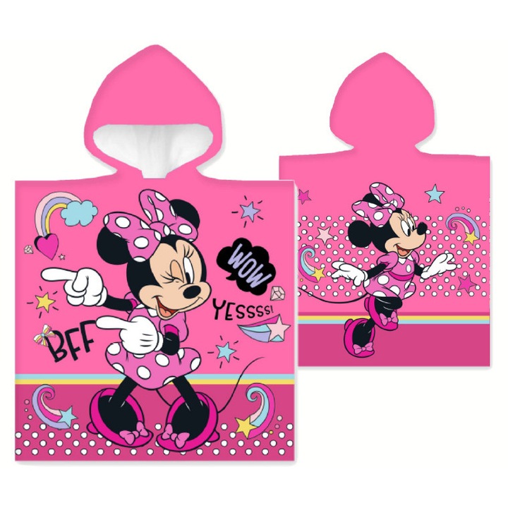 Детска хавлия с качулка, Carbotex Minnie Mouse, 50 х110 см, Многоцветна