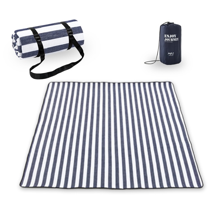 Одеяло QttvbTna за пикник, Водоустойчиво, 150x200 см, Бяло/Синьо