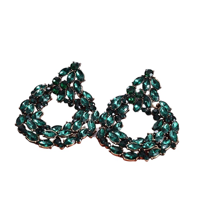 Cercei aurii, rotunzi, cu pietre verzi, Eenick C6, Pursehuit