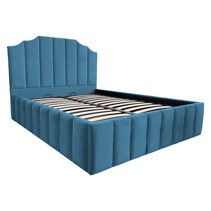 Pat tapitat Baxter Luxury, cu spatiu de depozitare si somiera rabatabila, albastru deschis, F18, 140x200 cm