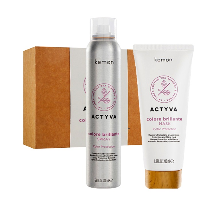 Set pentru par vopsit Kemon Actyva Colore Brillante: Spray 200 ml, Masca 200 ml