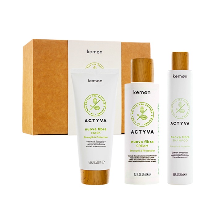 Kemon Actyva Nuova Fibra restrukturáló készlet: sampon 250 ml, maszk 200 ml, krém 125 ml