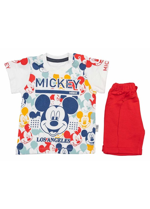 Compleu bebe Mickey Mouse, 2 piese, Motat, bumbac, rosu, Rosu