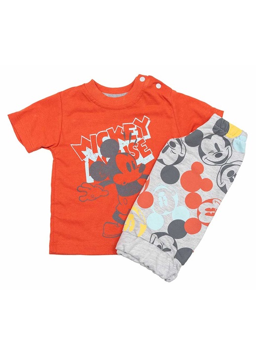 Compleu bebe Mickey Mouse, 2 piese, Motat, bumbac, caramiziu, Caramiziu
