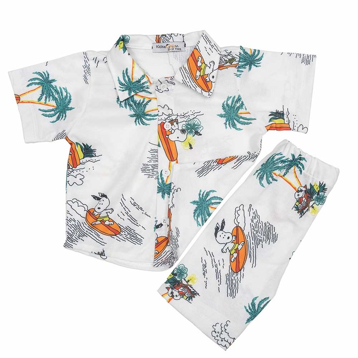 Compleu copii Snoopy, 2 piese, Motat, bumbac, alb, Alb