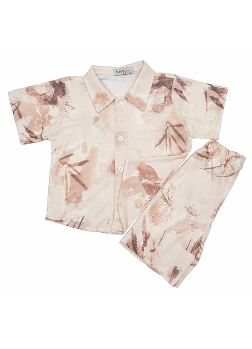 Compleu copii Hamilton, 2 piese, Motat, bumbac, crem, Crem