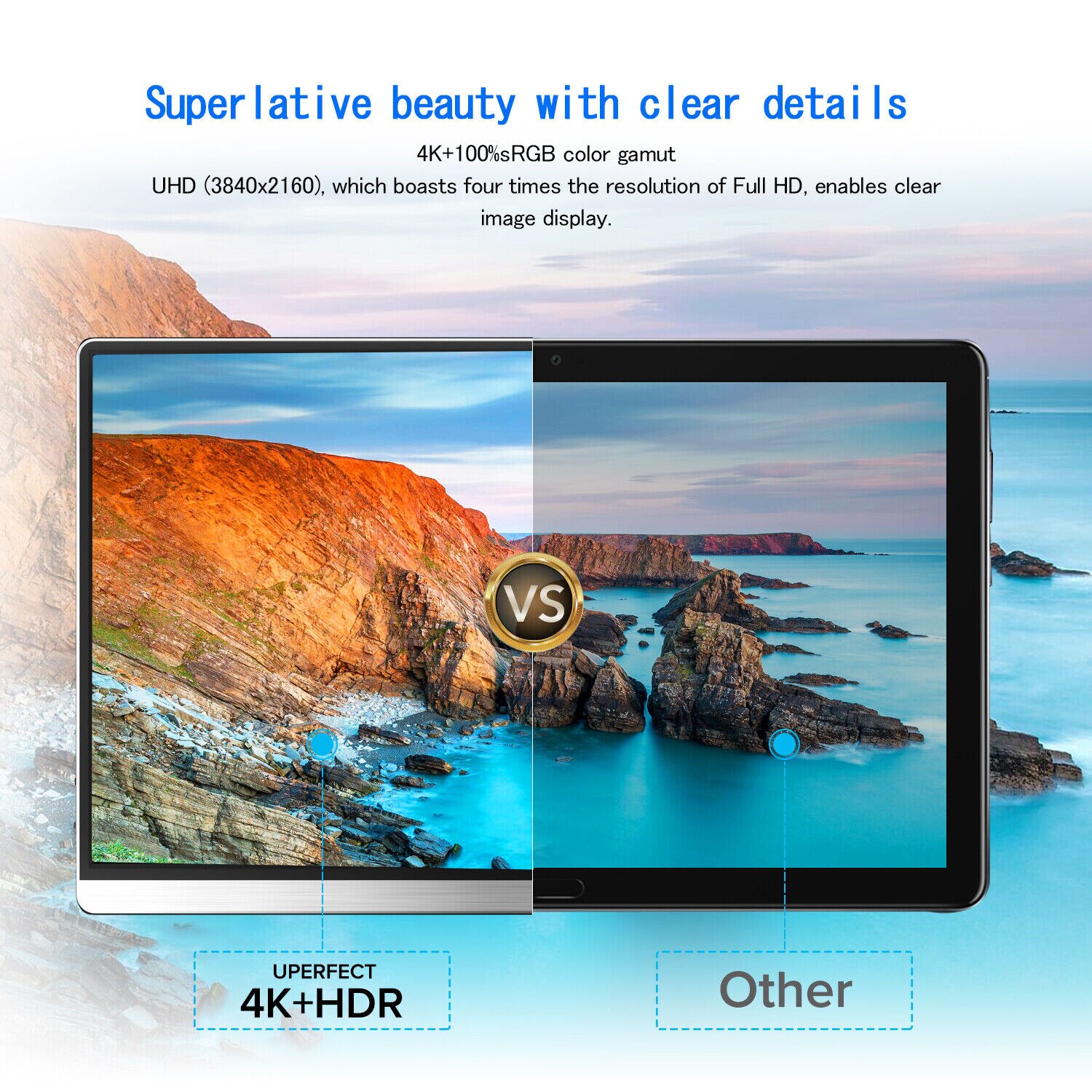 Monitor Inchi Monitor portabil, Uperfect, 4K, 15.6 inchi, UHD, IPS, 3840x2160, Negru ...