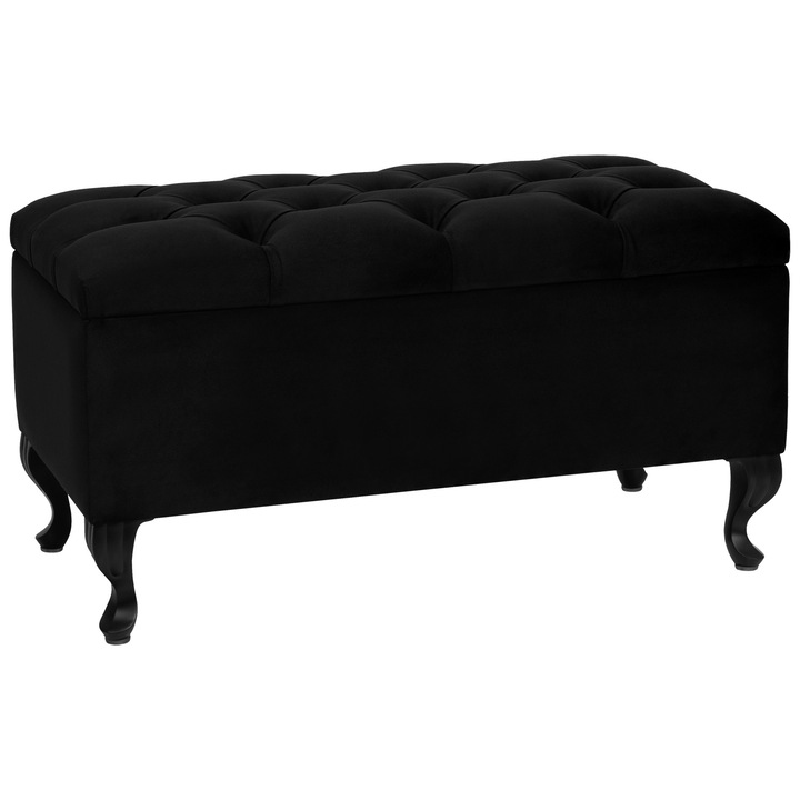 Bancheta cu spatiu de depozitare Modiano BL, Lordly, Velur matlasat, 81x42 cm, Negru