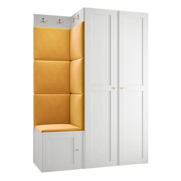 Mobilier pentru hol Tavasz Ramiro XXIII, MIRJAN24, alb / galben, 46x116x186 cm