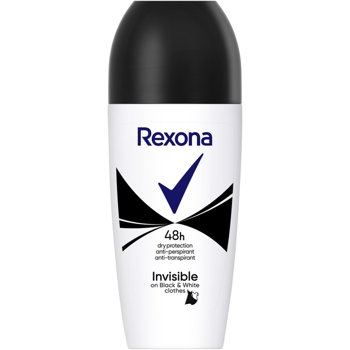 Deodorant roll-on Invisible on black & white, Rexona, 50 ml