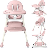 Scaun de masa bebe 4 in 1 FiGGA®, Varsta 6-72 luni, Scaun inalt pliabil, cu 4 roti, Balansoar, 2 x Tava detasabila, Centura de siguranta in cinci puncte, Roz