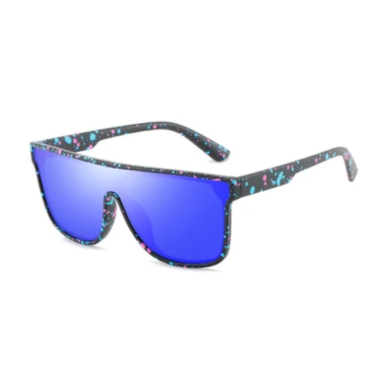 Ochelari de soare Lucky Joy unisex polarizati cu lentile tip oglinda culoare multicolor protectie UV400, ideali si pentru condus, rama colorata