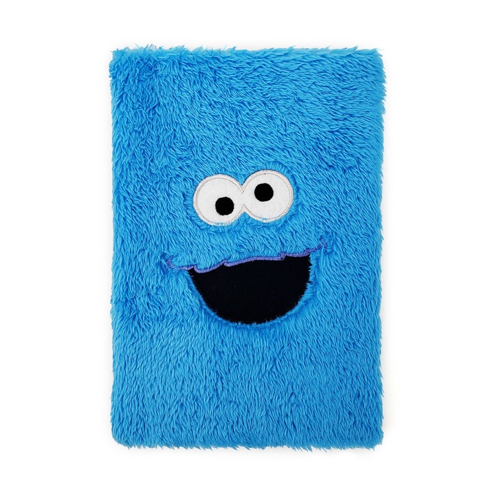 Agenda premium Sesame Street, Cookie Monster, A5, 92 de file, coperta din material de plus, cu elastic si buzunar interior