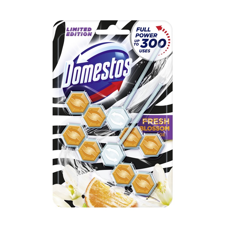 Domestos Power5 WC frissítő blokk, Fresh Blossom Orange, Limitált kiadás, 2x55g