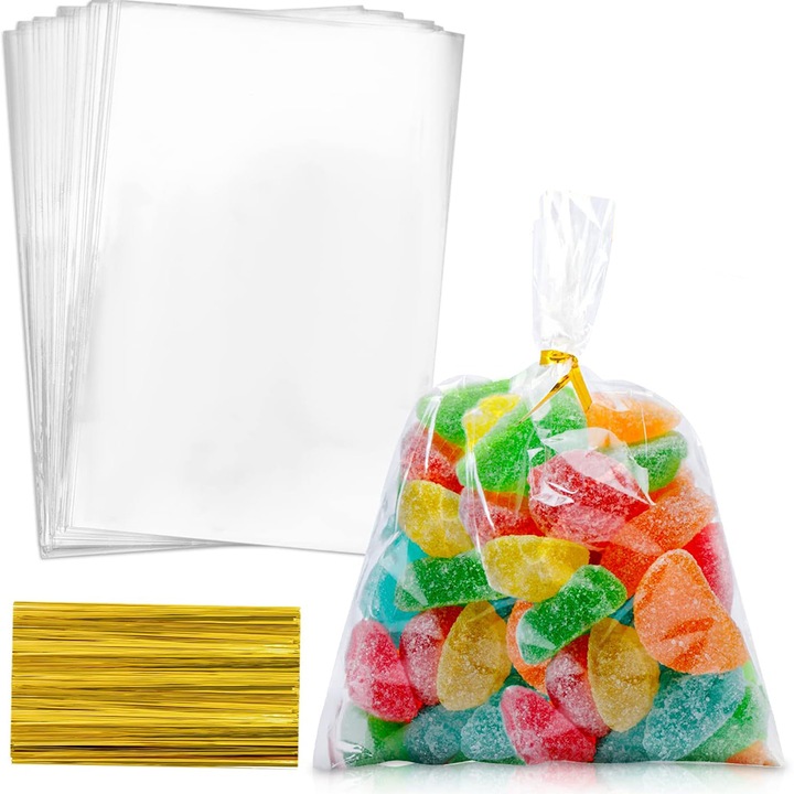 Set 100 pungi alimentare, Ronyes®, Plastic,12×17 cm, Transparent
