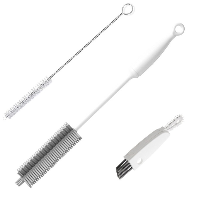 Set 3 perii curatat sticle, Ronyes®, Silicon/plastic, Alb