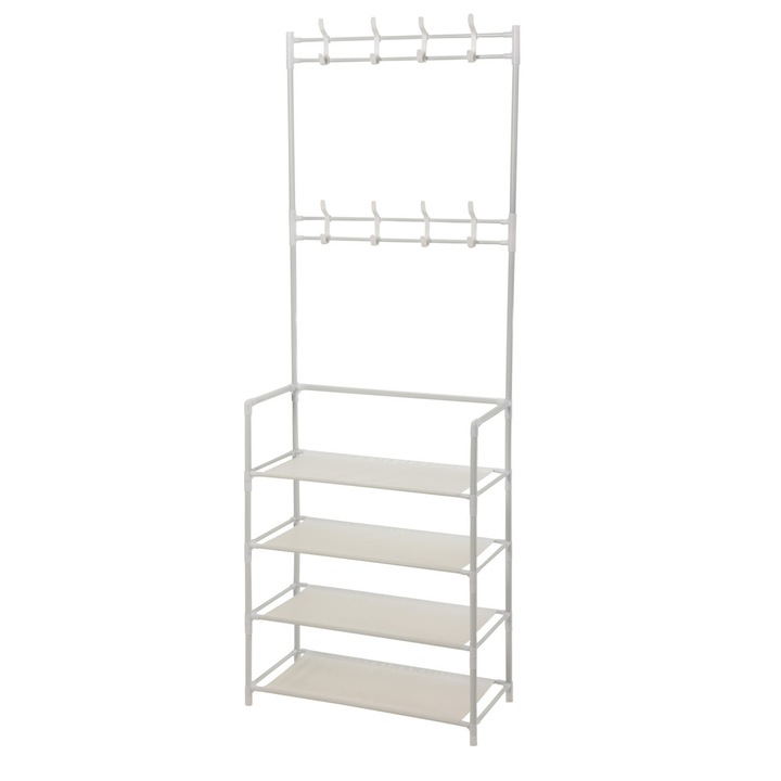 Закачалка за дрехи с поставка за обувки, Excellent Houseware, метална, 60х26х155 см, бяла