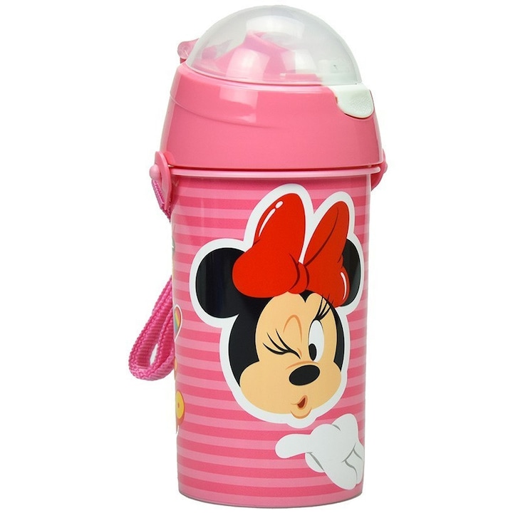 Бутилка Minnie Mouse, Спортна, Пластмаса, 500 мл, Розов