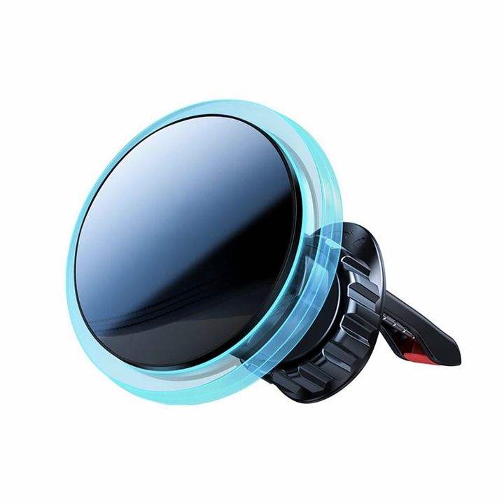 Mágneses vezeték nélküli autós töltő 15w, mágneses markolat, környezeti fény, szellőzőre szerelhető, erős mágnes, fekete