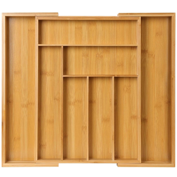 Поставка - органайзер за прибори за кухненско чекмедже, Vaxiuja, 40 x 50 x 5 см, бамбук, дърво