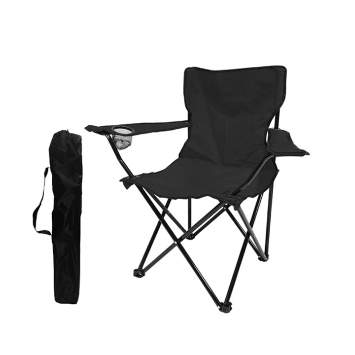 Сгъваем стол за къмпинг или риболов, Vaxiuja, 50x50x80 см, метал, Черен