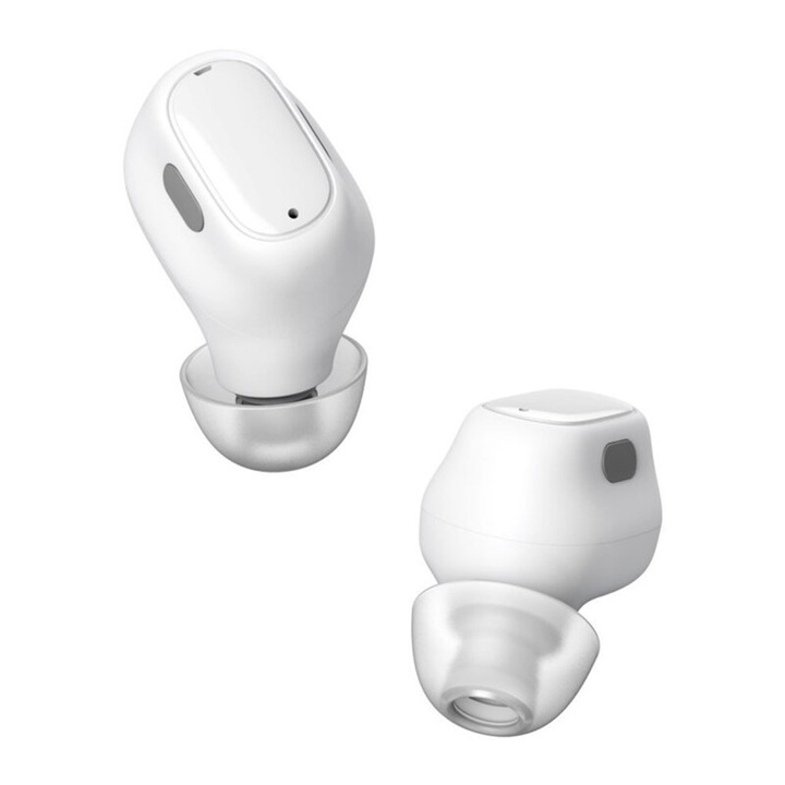 Безжични слушалки Optim Premium Sound, намаляване на шума, TWS, Type-C, Bluetooth 5.3 версия, супердълъг режим на готовност, интелигентен дизайн, бели