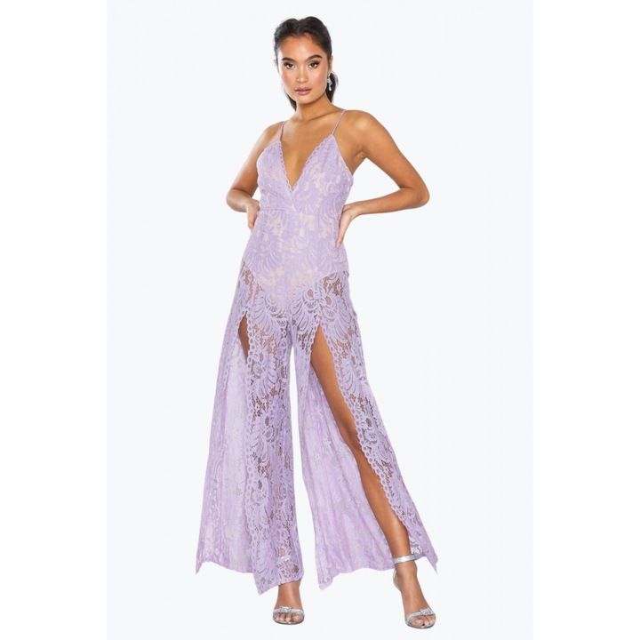 Salopeta dama din dantela violet fara maneca, Violet, 40
