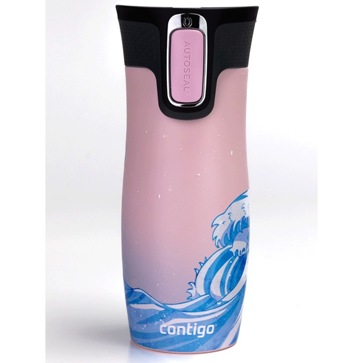 Cana termos Contigo West Loop 2.0 470ml inox Roz Valurile Marii bauturi calde reci calatorie birou reutilizabil sigur practic design modern elegant anti scurgere izolare termica usor