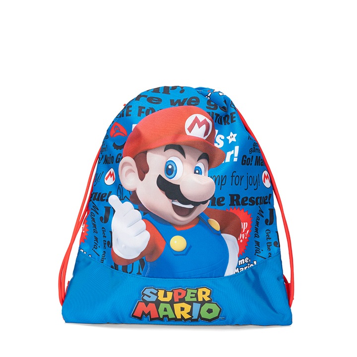 Ученическа спортна торба Super Mario Blue, 34 x 42 cm, Многоцветен