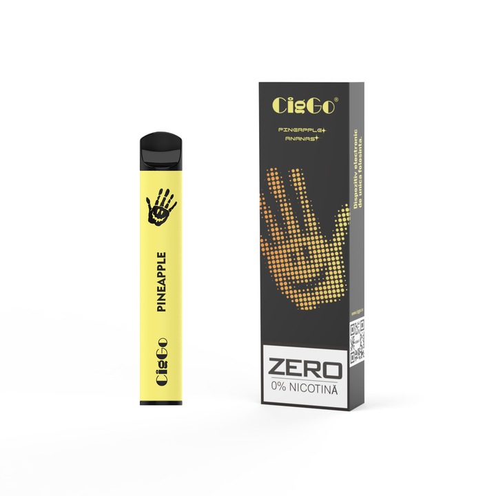 Kit Tigara Electronica CIGGO J1200- 600 - Ananas Dispozitiv de unica folosinta, 2ml, 0% Nicotina, autonomie 600 pufuri