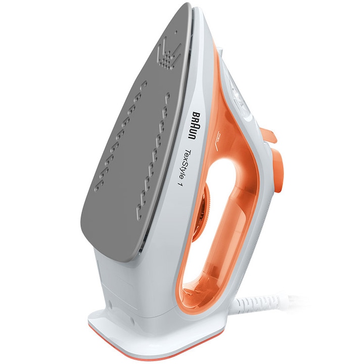 Braun TexStyle 1 SI1009OR Gőzölős vasaló, 1900W, 25g/perc gőznyomás, 120g/perc gőzlöket, 220ml tartály, Kerámia talp, Csepegésgátló rendszer, Fehér/Narancssárga