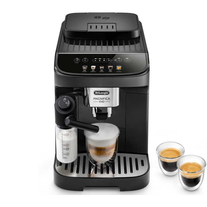 Espressor automat De’Longhi Magnifica Evo Milk ECAM290.61.B, 5 bauturi, Tehnologie LatteCrema, Carafa pentru lapte, 1450W, 15 bar, Negru